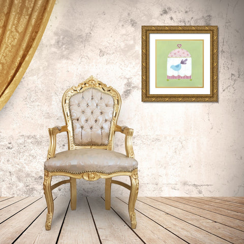Patchwork Birdcage II Gold Ornate Wood Framed Art Print with Double Matting by Vess, June Erica
