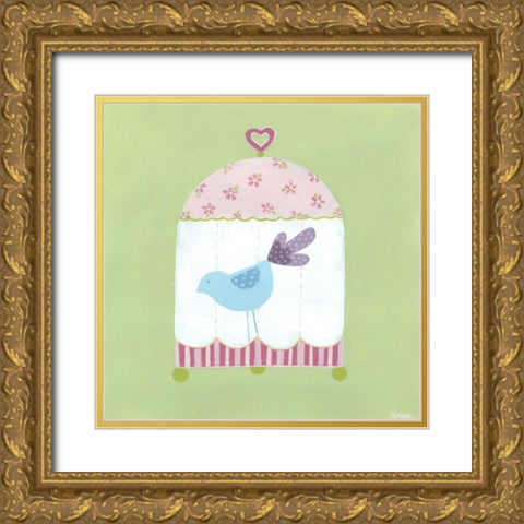 Patchwork Birdcage II Gold Ornate Wood Framed Art Print with Double Matting by Vess, June Erica