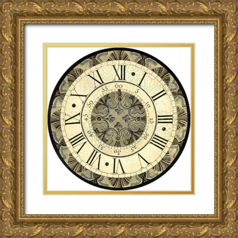 Small Vintage Motif Clock Gold Ornate Wood Framed Art Print with Double Matting by Vision Studio