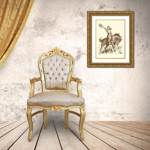Small Cowgirl Gold Ornate Wood Framed Art Print with Double Matting by Vision Studio