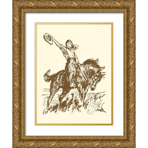 Small Cowgirl Gold Ornate Wood Framed Art Print with Double Matting by Vision Studio