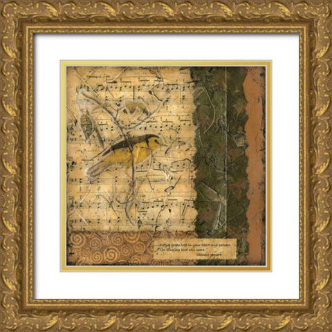 Bird Melody II Gold Ornate Wood Framed Art Print with Double Matting by Slocum, Nancy