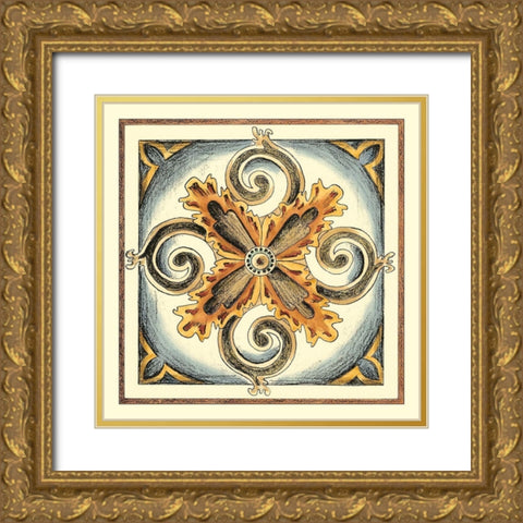 Crackled Cloisonne Tile VI Gold Ornate Wood Framed Art Print with Double Matting by Zarris, Chariklia