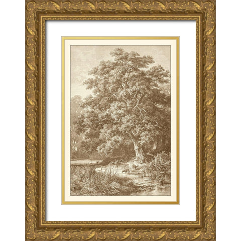 Sepia Oak Tree Gold Ornate Wood Framed Art Print with Double Matting by Heyn, Ernst