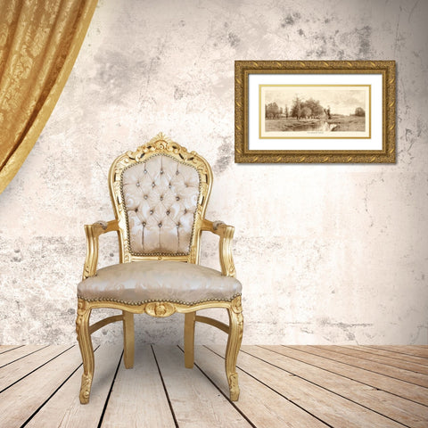 The Meadow Brook Sepia Gold Ornate Wood Framed Art Print with Double Matting by Eaton, C. Harry