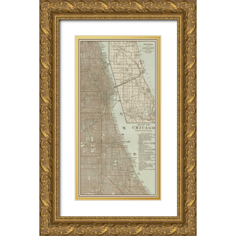 Tinted Map of Chicago Gold Ornate Wood Framed Art Print with Double Matting by Vision Studio
