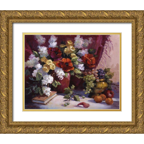 Red Poppies Gold Ornate Wood Framed Art Print with Double Matting by Johnston, Maxine