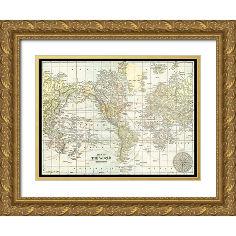 World Map with Black Border Gold Ornate Wood Framed Art Print with Double Matting by Vision Studio