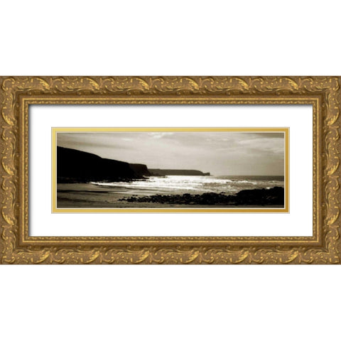 Cornish Beach Gold Ornate Wood Framed Art Print with Double Matting by Bay, Noah