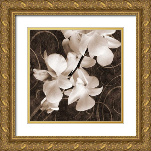 Orchid and Swirls I Gold Ornate Wood Framed Art Print with Double Matting by Zalewski, Christine