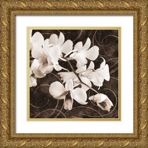 Orchid and Swirls II Gold Ornate Wood Framed Art Print with Double Matting by Zalewski, Christine