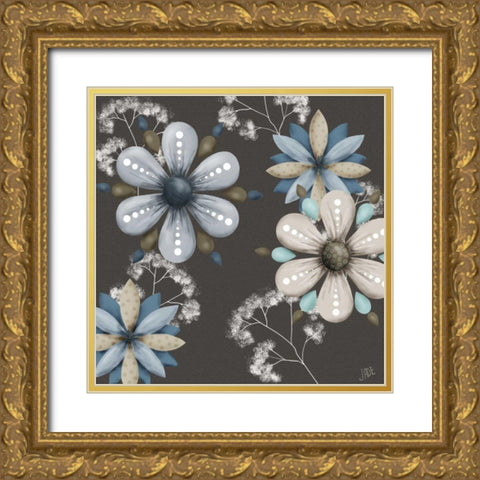 Blue Floral on Sepia I Gold Ornate Wood Framed Art Print with Double Matting by Reynolds, Jade