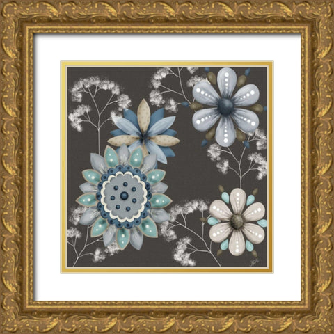 Blue Floral on Sepia II Gold Ornate Wood Framed Art Print with Double Matting by Reynolds, Jade