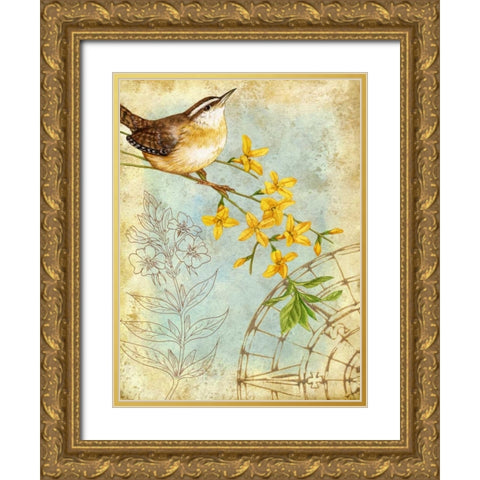 Songbird Sketchbook I Gold Ornate Wood Framed Art Print with Double Matting by Maday, Jane