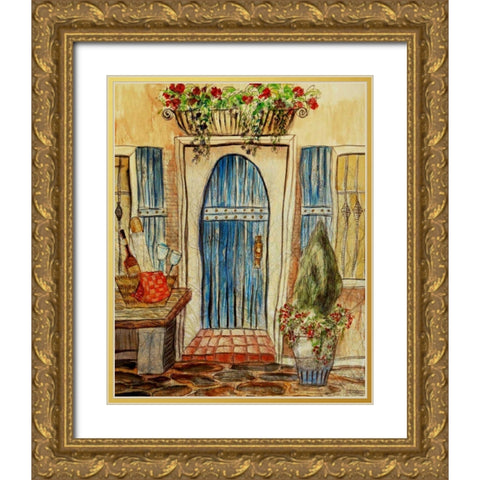 Greek CafT I Gold Ornate Wood Framed Art Print with Double Matting by Harrington, Danielle