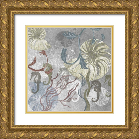 Seahorse Collage II Gold Ornate Wood Framed Art Print with Double Matting by James, Andrea