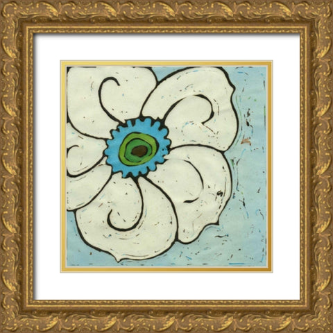 Aqua Batik Botanical II Gold Ornate Wood Framed Art Print with Double Matting by Davis, Andrea