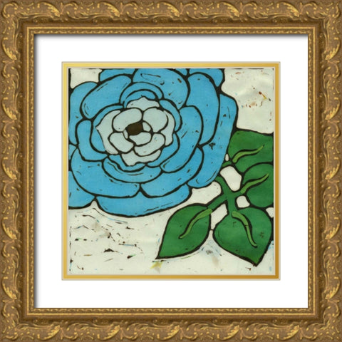 Aqau Batik Botanical III Gold Ornate Wood Framed Art Print with Double Matting by Davis, Andrea