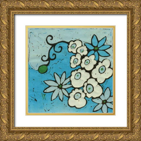 Aqua Batik Botanical IV Gold Ornate Wood Framed Art Print with Double Matting by Davis, Andrea