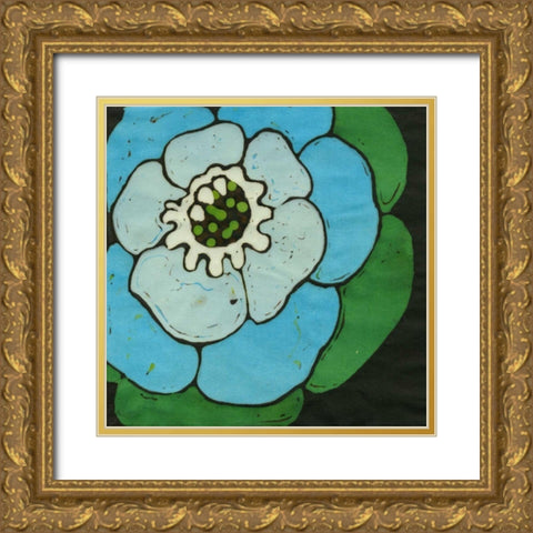 Aqua Batik Botanical V Gold Ornate Wood Framed Art Print with Double Matting by Davis, Andrea