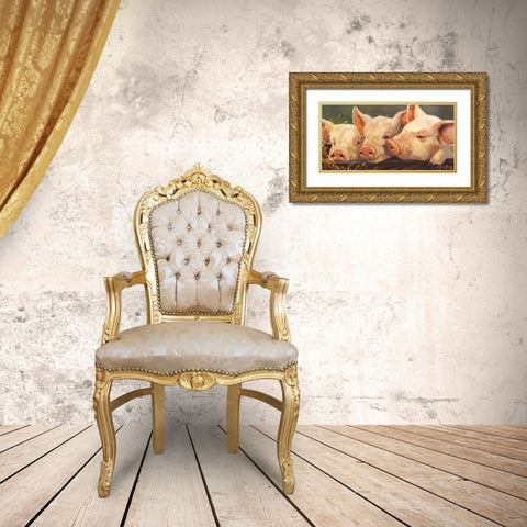 Pig Heaven Gold Ornate Wood Framed Art Print with Double Matting by Hawley, Carolyne