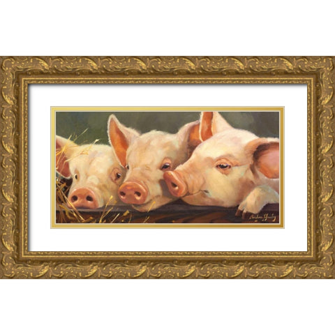 Pig Heaven Gold Ornate Wood Framed Art Print with Double Matting by Hawley, Carolyne