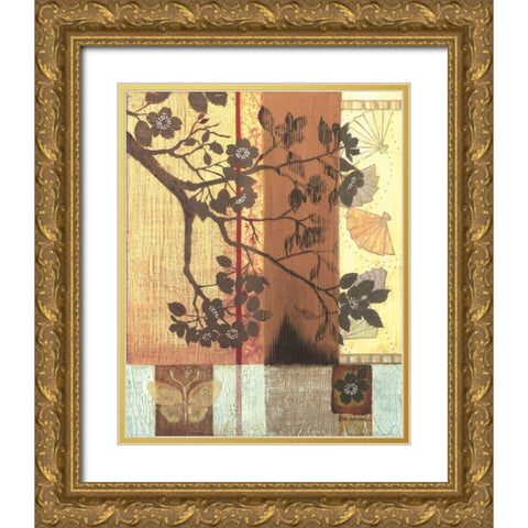 Asian Blossoming Branch Gold Ornate Wood Framed Art Print with Double Matting by Russell, Wendy