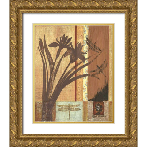 Asian Iris Gold Ornate Wood Framed Art Print with Double Matting by Russell, Wendy