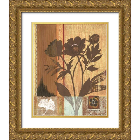 Asian Peonies Gold Ornate Wood Framed Art Print with Double Matting by Russell, Wendy