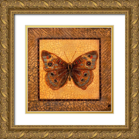Crackled Butterfly - Buckeye Gold Ornate Wood Framed Art Print with Double Matting by Russell, Wendy