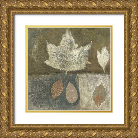 Neutral Leaves I Gold Ornate Wood Framed Art Print with Double Matting by Ray, Elena