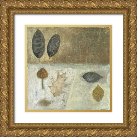 Neutral Leaves III Gold Ornate Wood Framed Art Print with Double Matting by Ray, Elena