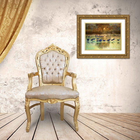 Cranes in Mist II Gold Ornate Wood Framed Art Print with Double Matting by Vest, Chris