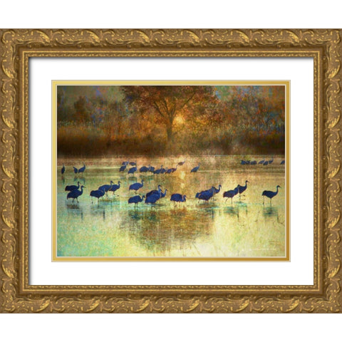 Cranes in Mist II Gold Ornate Wood Framed Art Print with Double Matting by Vest, Chris