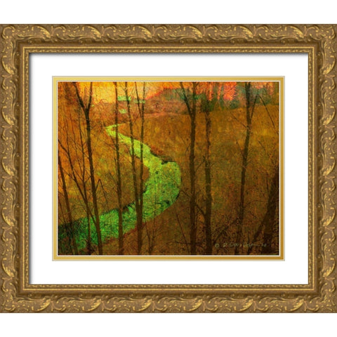 Woodblock Stream I Gold Ornate Wood Framed Art Print with Double Matting by Vest, Chris