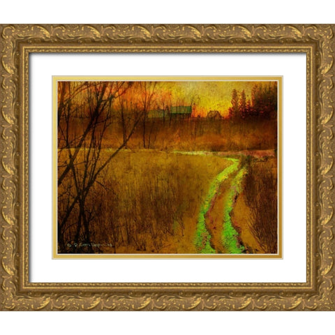 Woodblock Stream II Gold Ornate Wood Framed Art Print with Double Matting by Vest, Chris