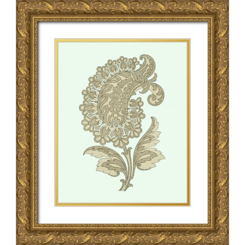 Celadon Floral Motif II Gold Ornate Wood Framed Art Print with Double Matting by Vision Studio