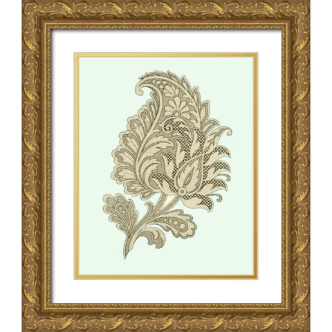 Celadon Floral Motif IV Gold Ornate Wood Framed Art Print with Double Matting by Vision Studio