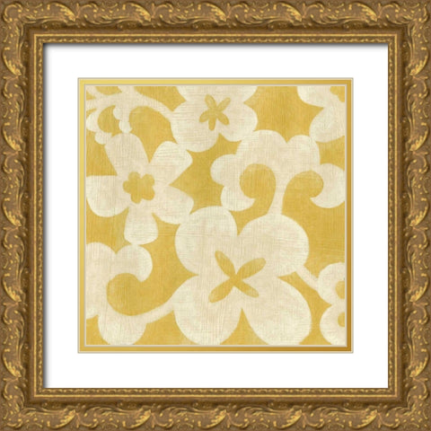 Suzani Silhouette in Yellow II Gold Ornate Wood Framed Art Print with Double Matting by Zarris, Chariklia