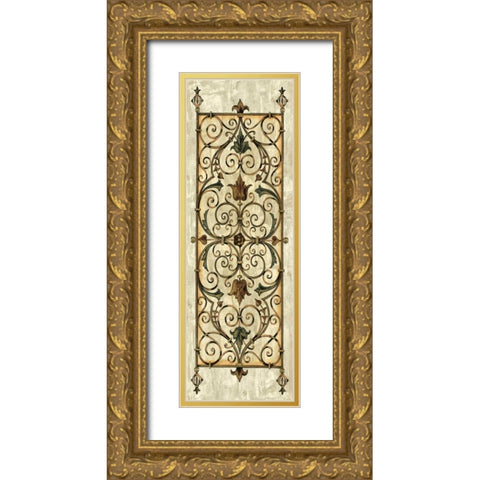 Crackled Verdigirs Panel II Gold Ornate Wood Framed Art Print with Double Matting by Vision Studio