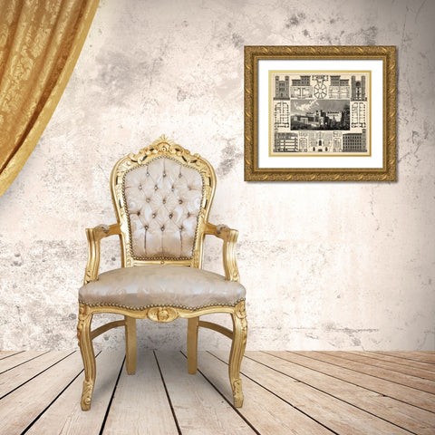 Antique City Plan III Gold Ornate Wood Framed Art Print with Double Matting by Vision Studio