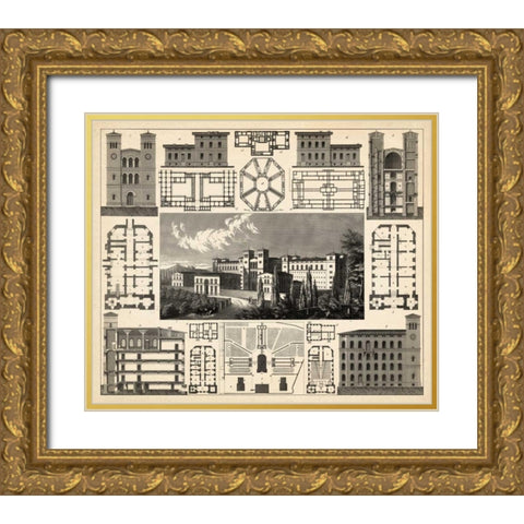 Antique City Plan III Gold Ornate Wood Framed Art Print with Double Matting by Vision Studio