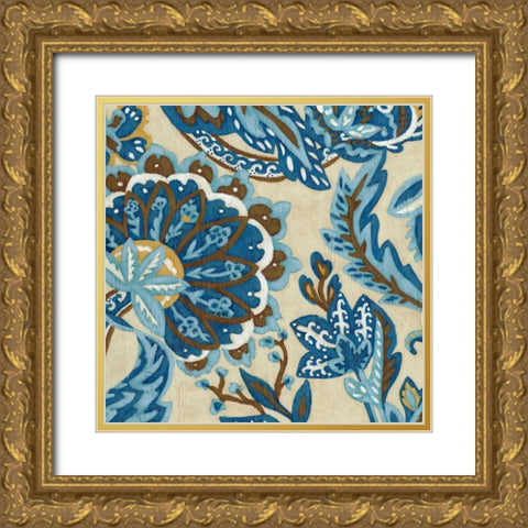 Indigo Tapestry I Gold Ornate Wood Framed Art Print with Double Matting by Zarris, Chariklia