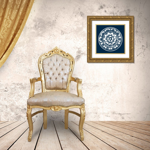 Classic Medallion on Navy II Gold Ornate Wood Framed Art Print with Double Matting by Vision Studio