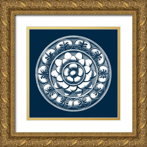 Classic Medallion on Navy II Gold Ornate Wood Framed Art Print with Double Matting by Vision Studio