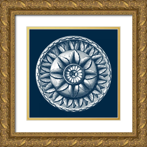 Classic Medallion on Navy III Gold Ornate Wood Framed Art Print with Double Matting by Vision Studio