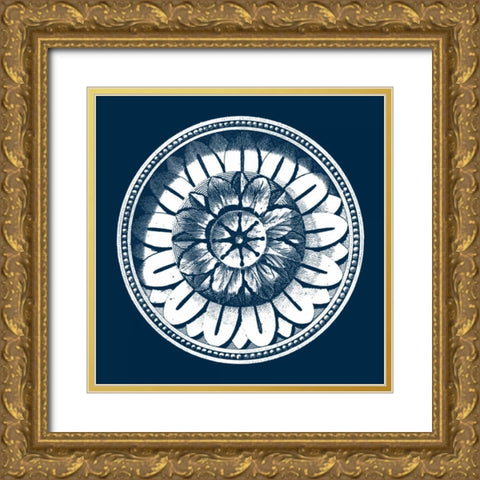 Classic Medallion on Navy IV Gold Ornate Wood Framed Art Print with Double Matting by Vision Studio