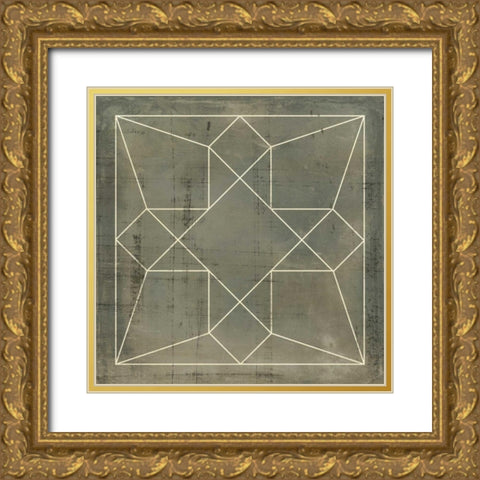 Geometric Blueprint IX Gold Ornate Wood Framed Art Print with Double Matting by Vision Studio