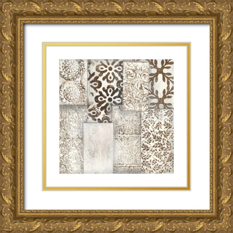Neutral Patterned Patchwork I Gold Ornate Wood Framed Art Print with Double Matting by Goldberger, Jennifer