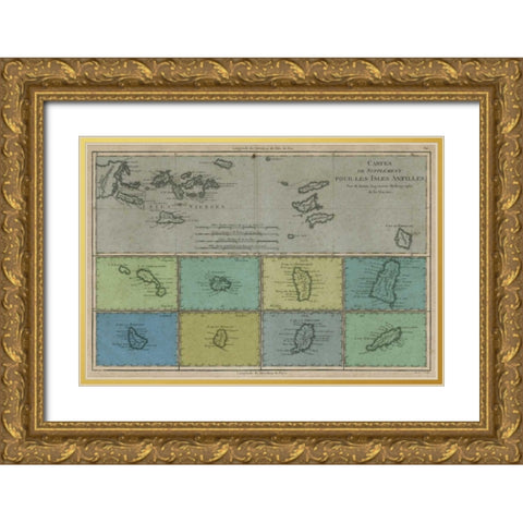 Map of the Greater and Lesser Antilles Gold Ornate Wood Framed Art Print with Double Matting by Vision Studio